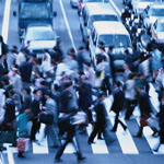 Busy pedestrian crosswalk