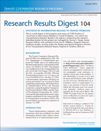 Synthesis of Information Related to Transit Problems: 2012